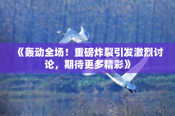 《轰动全场！重磅炸裂引发激烈讨论，期待更多精彩》